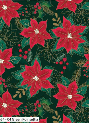 Christmas Cotton Fat Quarters Holly & Poinsettia 5Pk Quilting Craft Bundle 3654