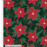 Christmas Cotton Fat Quarters Holly & Poinsettia 5Pk Quilting Craft Bundle 3654