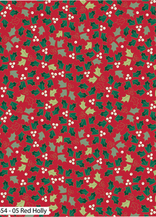 Christmas Cotton Fat Quarters Holly & Poinsettia 5Pk Quilting Craft Bundle 3654