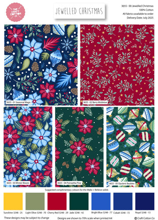 Christmas Cotton Fat Quarters Jewelled Christmas 5Pk Quilting Craft Bundle 3655