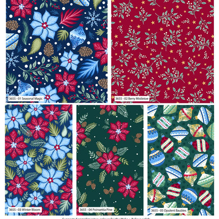 Christmas Cotton Fat Quarters Jewelled Christmas 5Pk Quilting Craft Bundle 3655