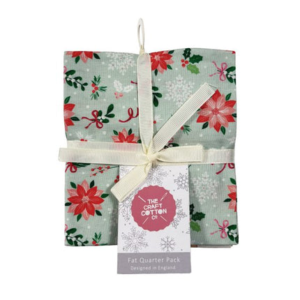Christmas Fat Quarters Baubles Bows Gingerbread 5pc Pack 100% Cotton
