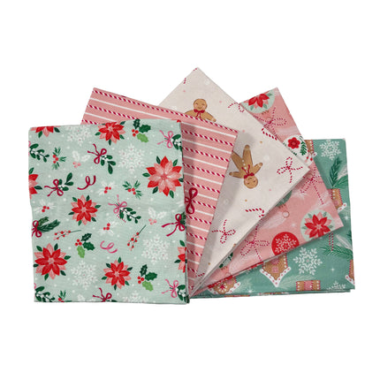 Christmas fat quarters baubles bows gingerbread 5pc pack 100% cotton Thread and Trimmings