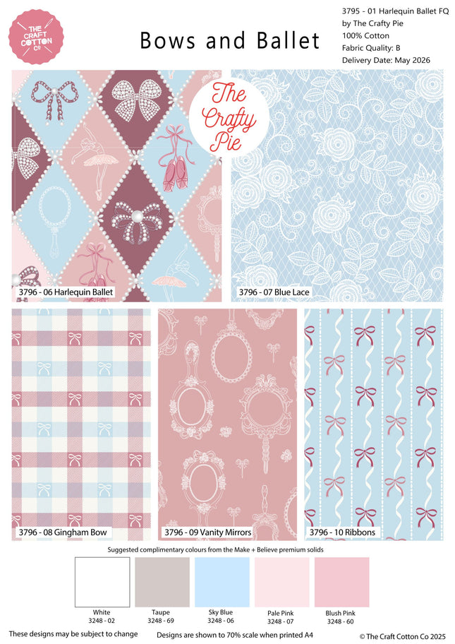 Bows and Ballet fat quarters 5pc pack 100% cotton The Crafty Pie Thread and Trimmings