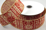 Wired Edge Natural Christmas Message Ribbon & Snowflakes 63mm 10m Roll