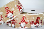 Wired Edge Christmas Ribbon with Elves & Snowflake Design - 63mm Wide - 10m Roll