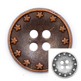 Round Four Hole Metal Jean Buttons in Antique Silver or Copper x 5 Buttons -18mm