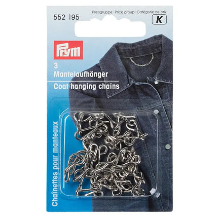 Prym Coat Hanging Chains Silver Metal Hanging Loops Coat Repairs 3 Pack per Card