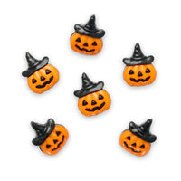 Orange Halloween Pumpkin Buttons Happy Smiley Face & Witches Hat - 20mm 612034