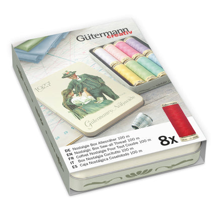 Gutermann Sew All Sewing Thread Set 8 x 100m Reels Nostalgic Tin 3 Colourways