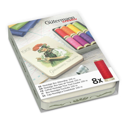 Gutermann Sew All Sewing Thread Set 8 x 100m Reels Nostalgic Tin 3 Colourways