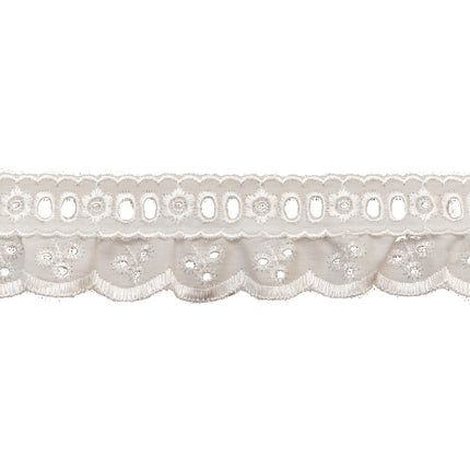 Frilled Broderie Anglaise Insertion Lace 40mm White Polycotton