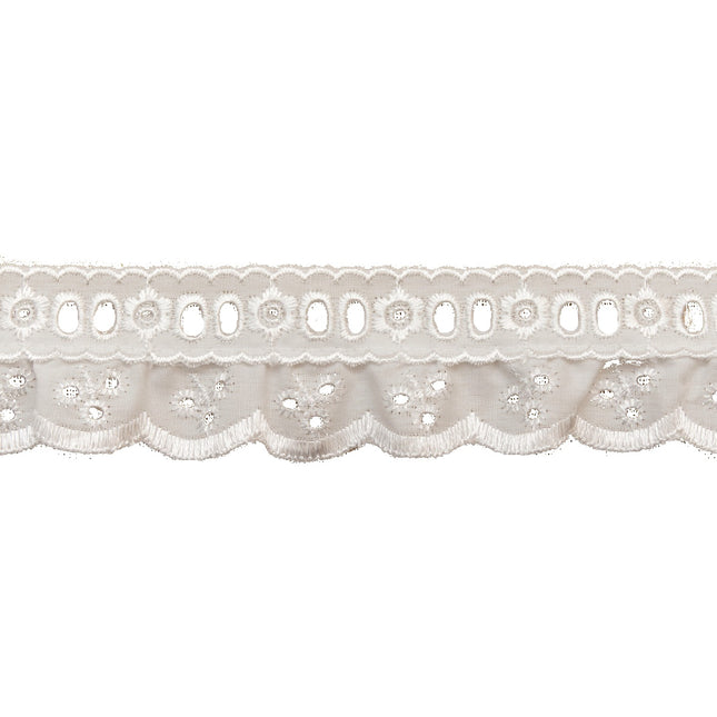 Frilled Broderie Anglaise Insertion Lace 40mm White Polycotton