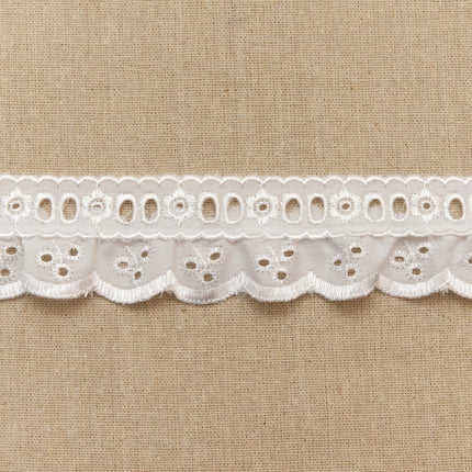 Frilled Broderie Anglaise Insertion Lace 40mm White Polycotton