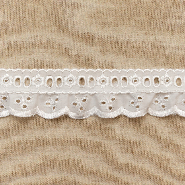 Frilled Broderie Anglaise Insertion Lace 40mm White Polycotton