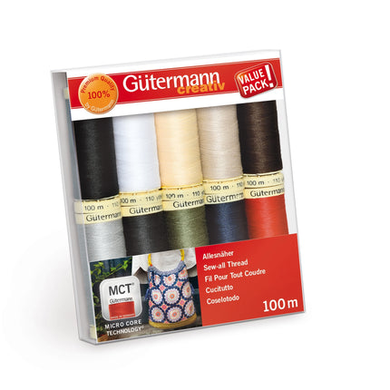 Gutermann Polyester Sewing Thread 10 Reel Combo Pack of Household Shades 7340061 - ThreadandTrimmings