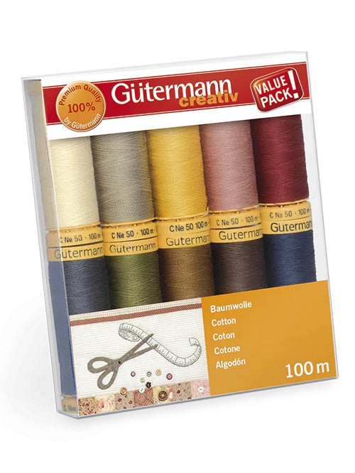 Gutermann Cotton Sewing Thread Sets C No 50 10 x 100m Reels Patchwork Quilting