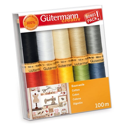 Gutermann Cotton Sewing Thread Sets C No 50 10 x 100m Reels Patchwork Quilting