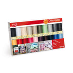 Box of Gutermann thread with various colors on a white background