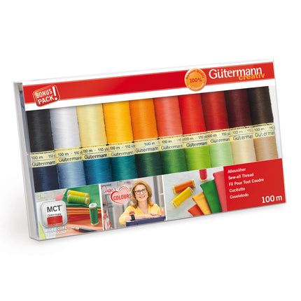 Gutermann Sew All Sewing Thread Sets 20 x 100m Polyester Reels Assorted Colours