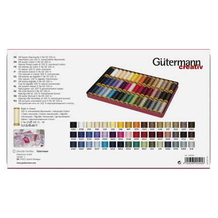 Gutermann Cotton Sewing Thread Set 48 x 100m Reels Patchwork Quilting Gift Tin
