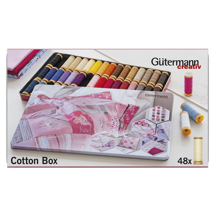 Gutermann Cotton Sewing Thread Set 48 x 100m Reels Patchwork Quilting Gift Tin