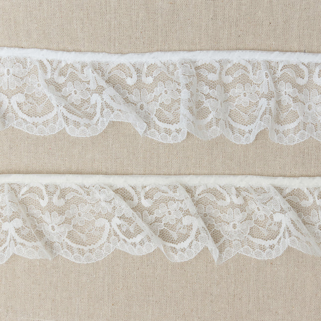 Gathered Lace Trim Daisy Flower Scalloped Edge 60mm 3m White Ivory