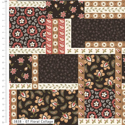 Folklore Bloom Etched Flora Fat Quarter Bundle 4pc 100% Cotton Quilting Fabric, Floral Collage patchwork-style floral design, Thread and Trimmings