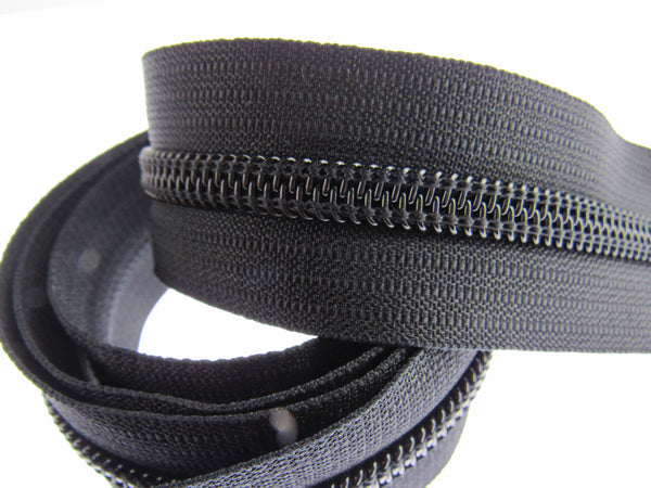 Continuous Nylon Zip Chain - 10m x 8mm - 4 Double & 4 Long Pull Non Lock Sliders