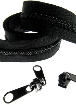 Continuous Nylon Zip Chain - 10m x 9mm - 4 Double & 4 Long Pull Non Lock Sliders - ThreadandTrimmings