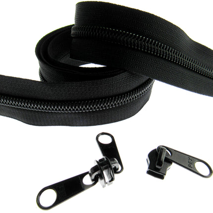 Continuous Nylon Zip Chain - 10m x 9mm - 4 Double & 4 Long Pull Non Lock Sliders - ThreadandTrimmings
