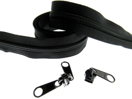 Continuous Nylon Zip Chain - 10m x 9mm - 4 Double & 4 Long Pull Non Lock Sliders - ThreadandTrimmings