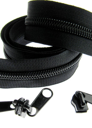 Continuous Nylon Zip Chain - 10m x 9mm - 4 Double & 4 Long Pull Non Lock Sliders - ThreadandTrimmings