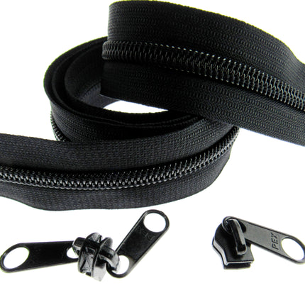 Continuous Nylon Zip Chain - 10m x 9mm - 4 Double & 4 Long Pull Non Lock Sliders - ThreadandTrimmings