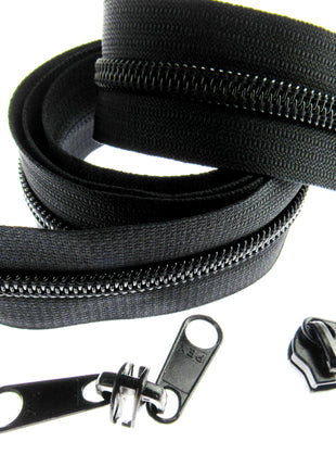 Continuous Nylon Zip Chain - 10m x 9mm - 4 Double & 4 Long Pull Non Lock Sliders - ThreadandTrimmings