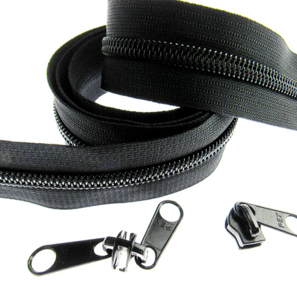 Continuous Nylon Zip Chain - 10m x 9mm - 4 Double & 4 Long Pull Non Lock Sliders - ThreadandTrimmings