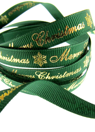 Merry Christmas Grosgrain Ribbon Snowflake 9mm - x 3m Length Red or Green 55098