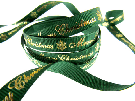 Merry Christmas Grosgrain Ribbon Snowflake 9mm - x 3m Length Red or Green 55098