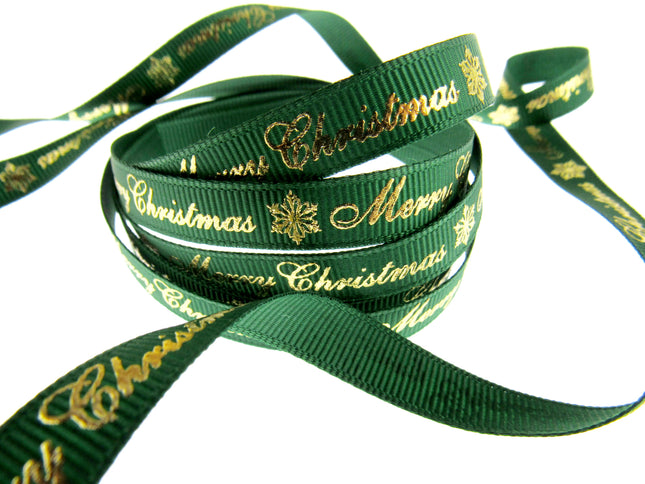 Merry Christmas Grosgrain Ribbon Snowflake 9mm - x 3m Length Red or Green 55098
