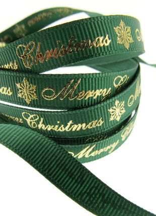 Merry Christmas Grosgrain Ribbon Snowflake 9mm - x 3m Length Red or Green 55098