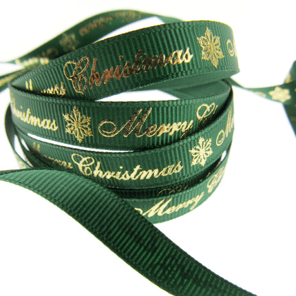 Merry Christmas Grosgrain Ribbon Snowflake 9mm - x 3m Length Red or Green 55098