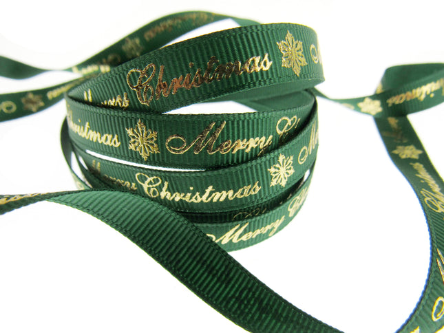 Merry Christmas Grosgrain Ribbon Snowflake 9mm - x 3m Length Red or Green 55098