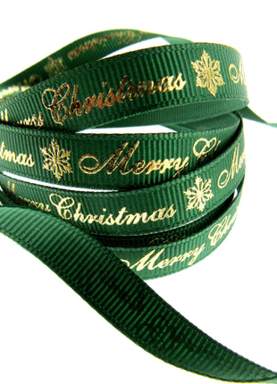 Merry Christmas Grosgrain Ribbon Snowflake 9mm - x 3m Length Red or Green 55098