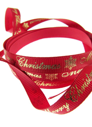 Merry Christmas Grosgrain Ribbon Snowflake 9mm - x 3m Length Red or Green 55098