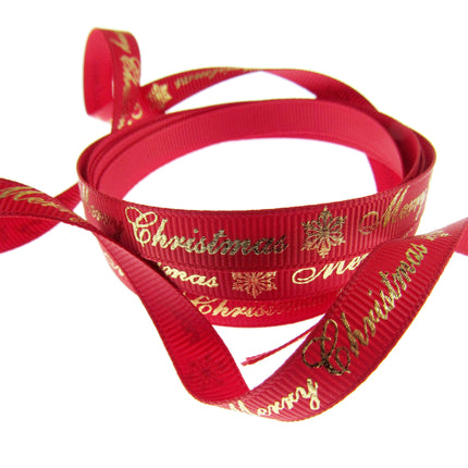 Merry Christmas Grosgrain Ribbon Snowflake 9mm - x 3m Length Red or Green 55098