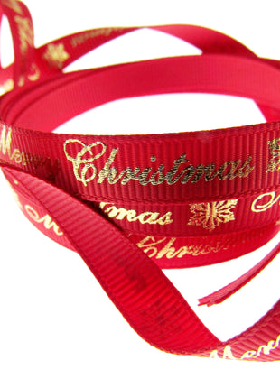 Merry Christmas Grosgrain Ribbon Snowflake 9mm - x 3m Length Red or Green 55098