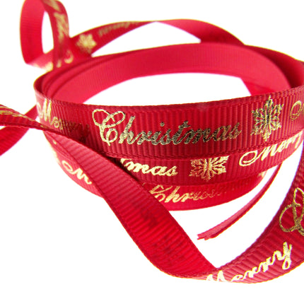 Merry Christmas Grosgrain Ribbon Snowflake 9mm - x 3m Length Red or Green 55098