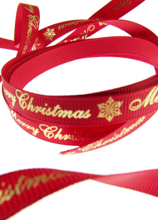 Merry Christmas Grosgrain Ribbon Snowflake 9mm - x 3m Length Red or Green 55098