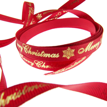 Merry Christmas Grosgrain Ribbon Snowflake 9mm - x 3m Length Red or Green 55098
