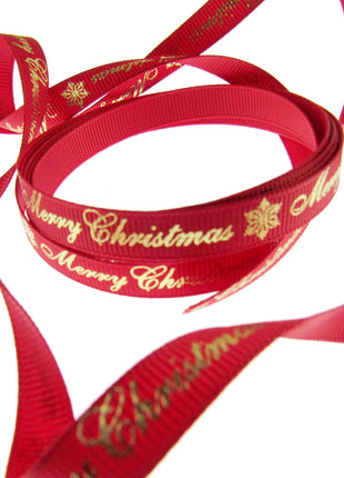 Merry Christmas Grosgrain Ribbon Snowflake 9mm - x 3m Length Red or Green 55098